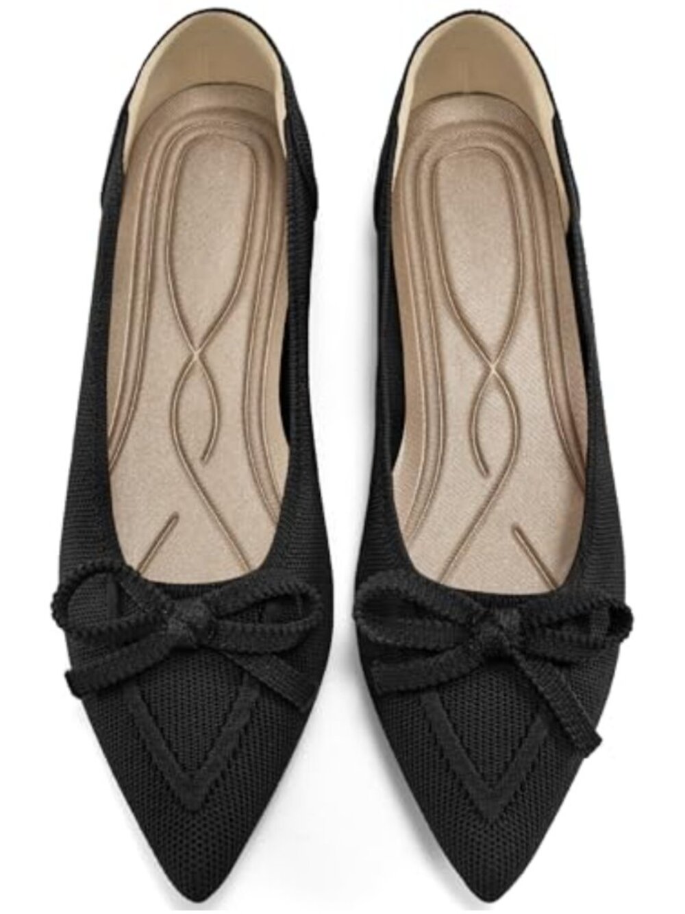 Women's Slip On Bow Knit Ballet Flats Pointed Toe Comfortable Dressy Walking
